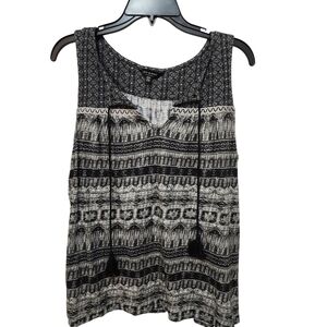 LUCKY BRAND Black & White Sleeveless Boho Tank Top Blouse SZ Medium